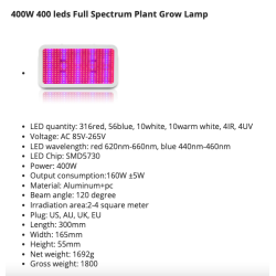 Luz LED para cultivo de plantas - espectro completo - 300W - 1600W