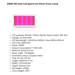 Luz LED para cultivo de plantas - espectro completo - 300W - 1600W