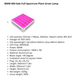 Luz LED para cultivo de plantas - espectro completo - 300W - 1600W