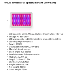 Luz LED para cultivo de plantas - espectro completo - 300W - 1600W