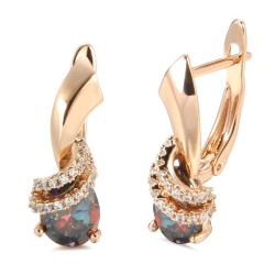 Brincos luxuosos de ouro rosa - zircônias / cristais coloridos