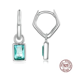 Brincos longos irregulares - zircônia verde quadrada - prata de lei 925