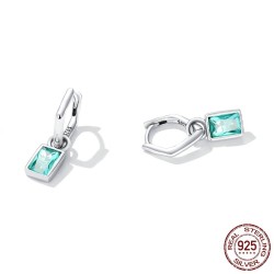 Brincos longos irregulares - zircônia verde quadrada - prata de lei 925