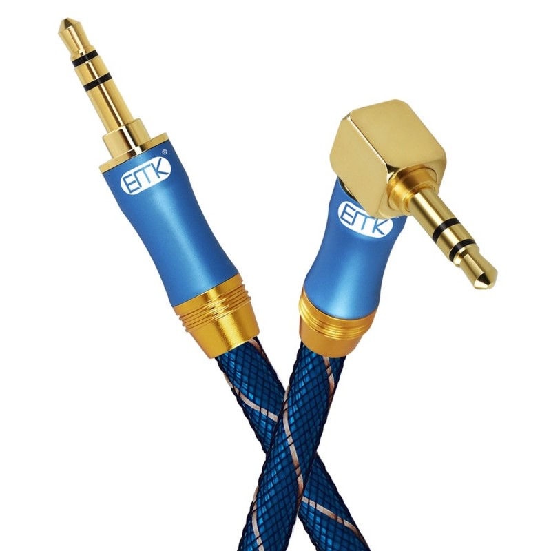 Cabo de áudio AUX com conector de 35 mm - macho para macho - 90 graus - ângulo reto
