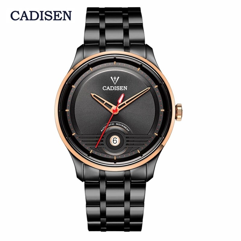 CADISEN - relógio automático mecânico - à prova d'água - aço inoxidável - preto