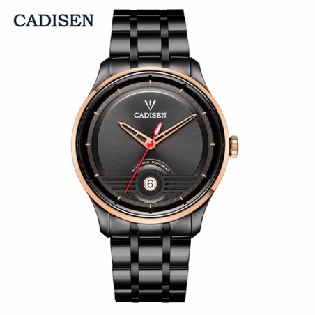 CADISEN - relógio automático mecânico - à prova d'água - aço inoxidável - preto