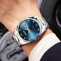 HAIQIN - mechanical automatic watch - stainless steel - gold / blueWatches