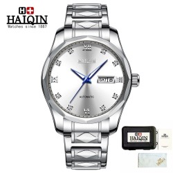 HAIQIN - relógio automático mecânico - aço inoxidável - prateado / branco
