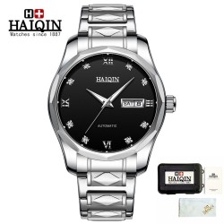 HAIQIN - relógio automático mecânico - aço inoxidável - prata / preto