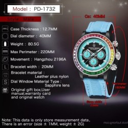 PAGANI DESIGN - mechanical sports watch - chronograph - rainbow bezel - leather strap - goldWatches