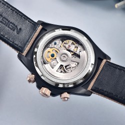 PAGANI DESIGN - mechanical sports watch - chronograph - rainbow bezel - leather strap - goldWatches