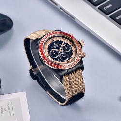 PAGANI DESIGN - mechanical sports watch - chronograph - rainbow bezel - leather strap - goldWatches