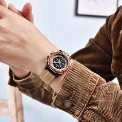 PAGANI DESIGN - mechanical sports watch - chronograph - rainbow bezel - leather strap - goldWatches