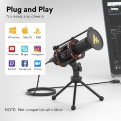 MAONO - microfone condensador - botão de ganho - tripé - USB
