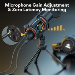 MAONO - microfone condensador - botão de ganho - tripé - USB