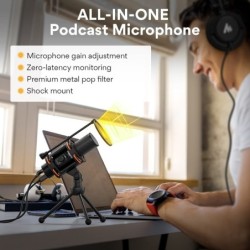 MAONO - microfone condensador - botão de ganho - tripé - USB