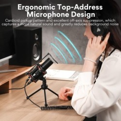 MAONO - microfone condensador - botão de ganho - tripé - USB