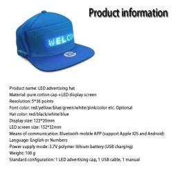 Boné de beisebol com LED luminoso - controle Bluetooth