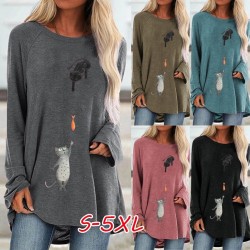 Long sleeve t-shirt - long pullover - two cats / fish printBlouses & shirts