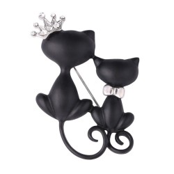 Double cat with crown - broochBrooches