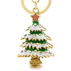 Árvore de Natal esmalte - cristais - estrela vermelha - chaveiro