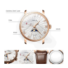 LOBINNI - relógio de quartzo de luxo - fases da lua - à prova d'água - pulseira de couro - branco / marrom