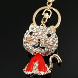 Gato cristal - esmalte vermelho - chaveiro
