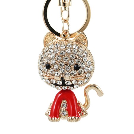 Gato cristal - esmalte vermelho - chaveiro