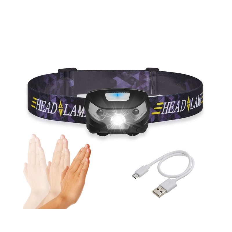 Mini lanterna recarregável - lâmpada de cabeça - sensor de movimento - USB - LED - 3000LM