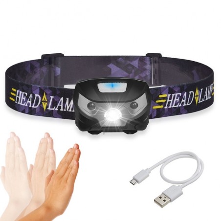 Mini lanterna recarregável - lâmpada de cabeça - sensor de movimento - USB - LED - 3000LM