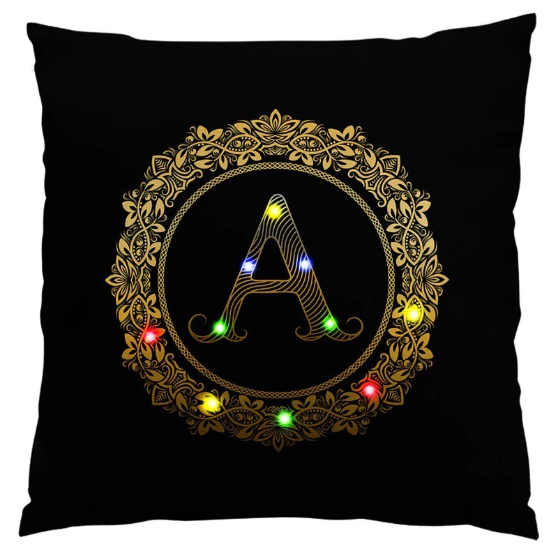 Capa de almofada decorativa - LED - alfabeto inglês dourado - 45 cm * 45 cm