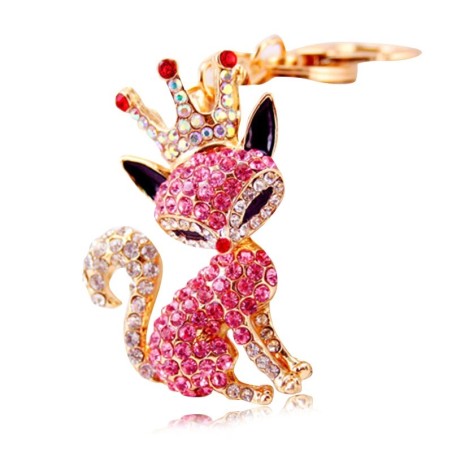Raposa de cristal com coroa - chaveiro