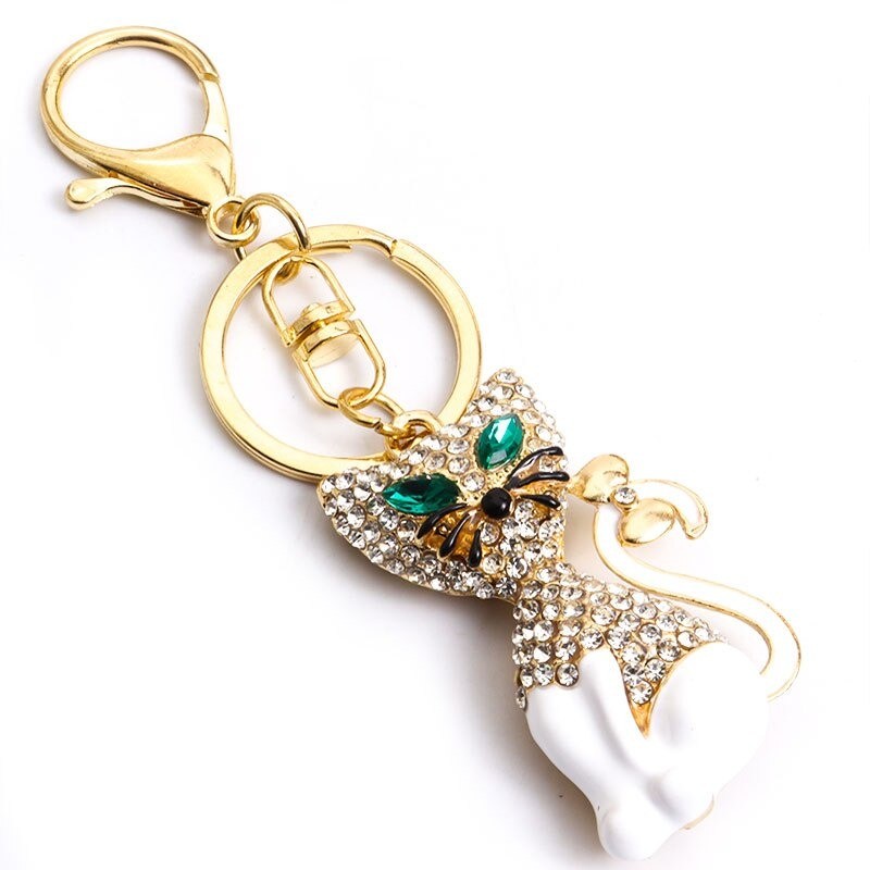 Crystal cat - gold keychainKeyrings