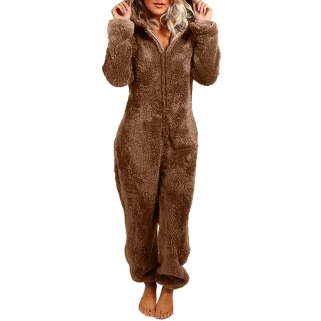 Long winter pyjama - plush romper - with zipper / hoodLingerie