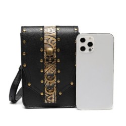 Bolsa de ombro pequena de couro - estilo punk - caveira / rebites