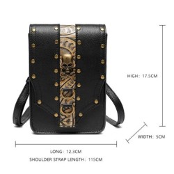 Bolsa de ombro pequena de couro - estilo punk - caveira / rebites