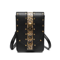 Bolsa de ombro pequena de couro - estilo punk - caveira / rebites