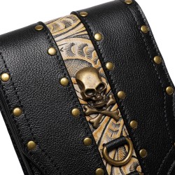 Bolsa de ombro pequena de couro - estilo punk - caveira / rebites