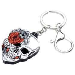 Caveira de Halloween com rosas - chaveiro de acrílico