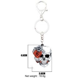 Caveira de Halloween com rosas - chaveiro de acrílico