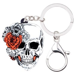 Caveira de Halloween com rosas - chaveiro de acrílico