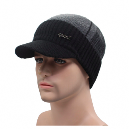Gorro de lã de inverno para homem com viseira
