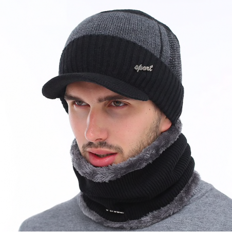 Gorro de inverno de homem com cachecol - conjunto