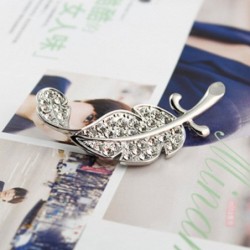 Silver leaf / feather with rhinestones - broochBrooches