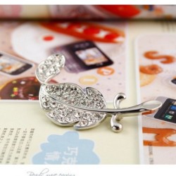 Silver leaf / feather with rhinestones - broochBrooches