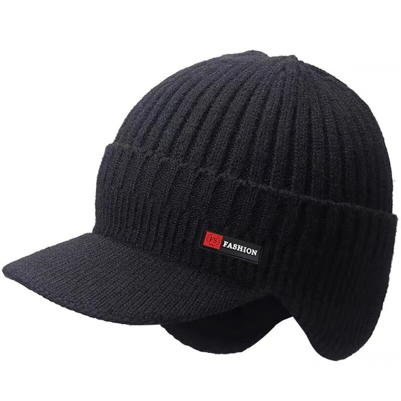 Gorro de malha de inverno quente - com viseira / proteção para as orelhas