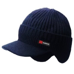 Gorro de malha de inverno quente - com viseira / proteção para as orelhas