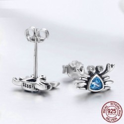 Brincos em forma de caranguejo - cristal azul - prata 925