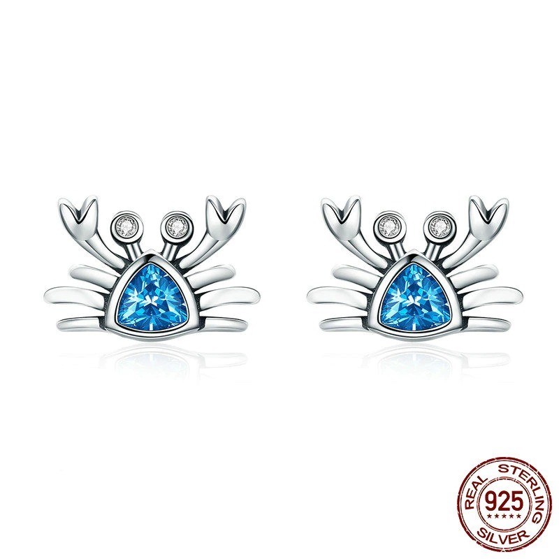 Brincos em forma de caranguejo - cristal azul - prata 925