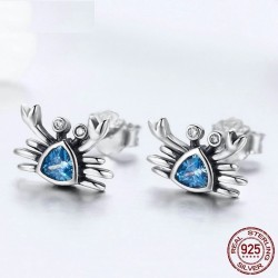 Brincos em forma de caranguejo - cristal azul - prata 925